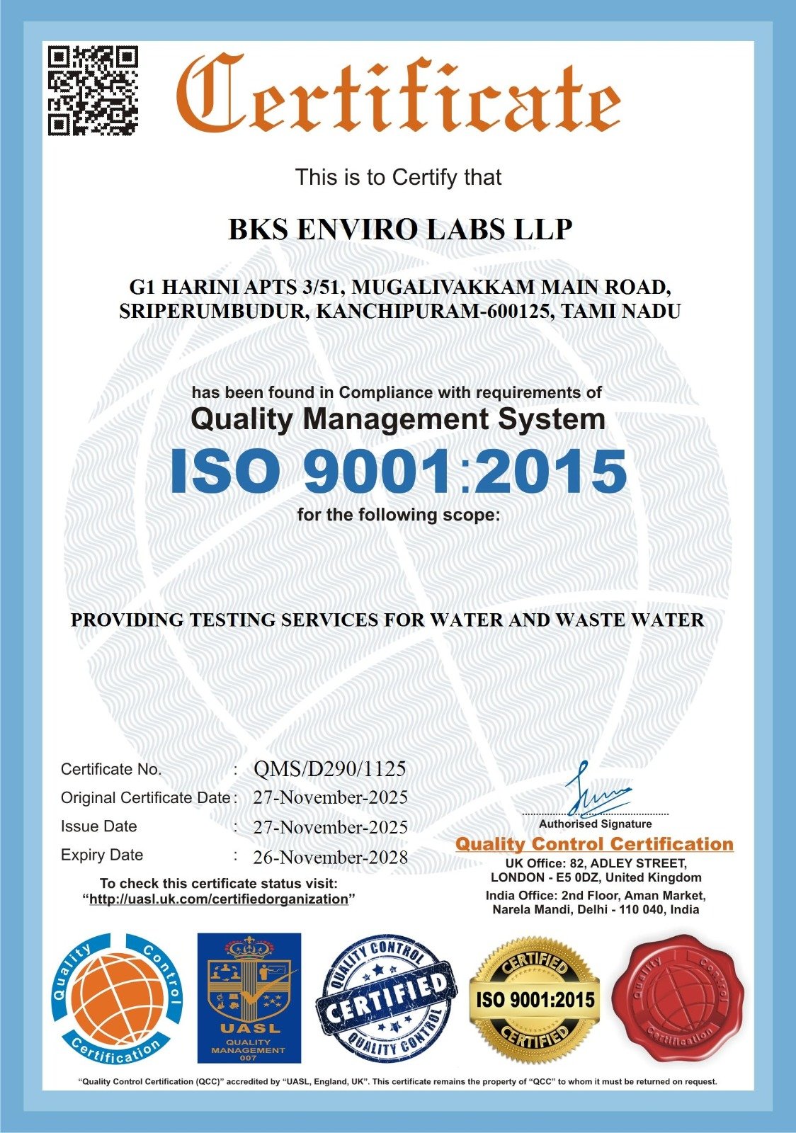 ISO Certificate - KS Enviro Lab